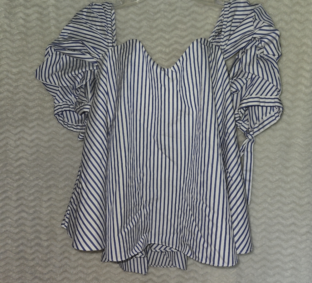 Caroline Constas Striped Blue and White Women's Of The Shoulder Top